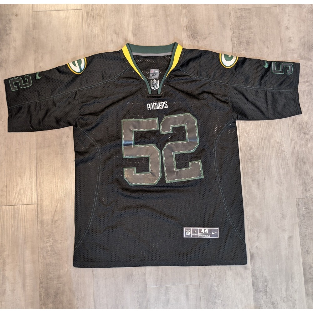 Nike Green Bay Packers #52 Jersey Men's Large Black Stitched Numbers NFL